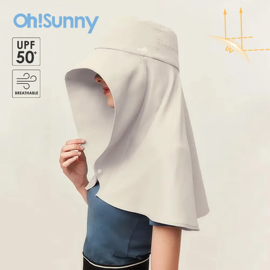 OhSunny Chapeau de protection solaire avec rabat de cou pour femme Chapeau de soleil pliable à large bord UPF 50+ Protection complète anti-UV Chapeau de plage