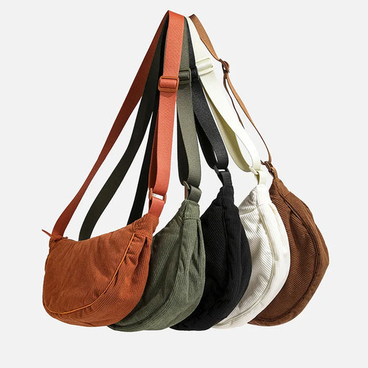 Sac à bandoulière Hobos en velours côtelé de couleur unie pour femme, sac à bandoulière rétro décontracté pour femme, sac à main de voyage quotidien pour femme, sac messager