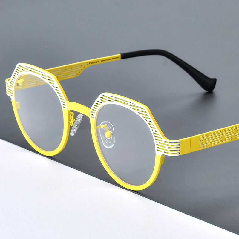 FONEX Titanium Eyeglasses Frame Women Colorful Hollow Out Polygon Glasses 2024 Men Eyewear F85815