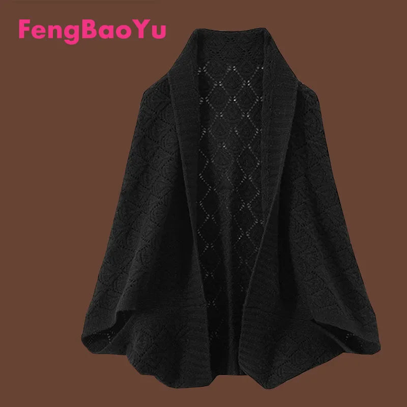 Fengbaoyu Autumn and Winter New Women Hollow Cashmere Scarf Multi-functional Temperament Elegant Knitted Shawl Outside with Warm