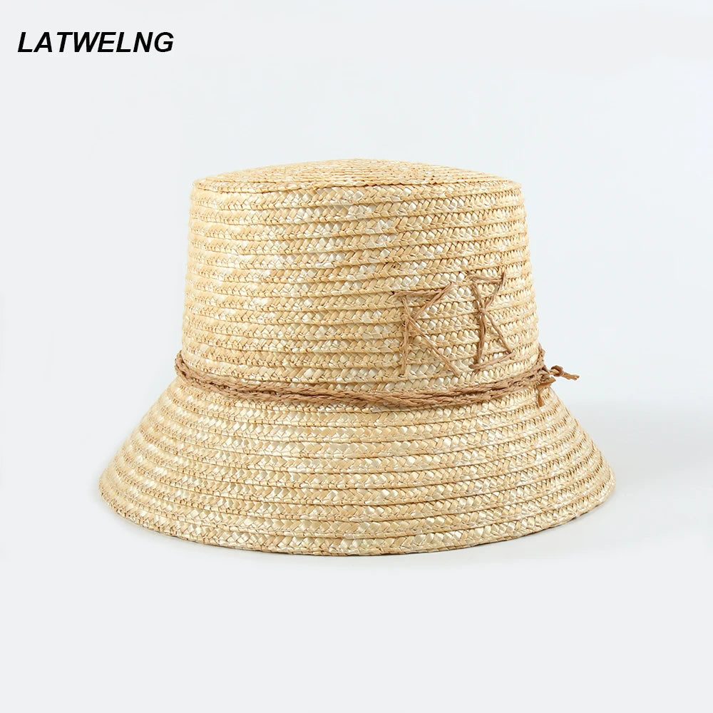 2024 New Fashion Straw Bucket Hats For Women Luxury Designer Brand Flat Beach Hat Ladies Summer Sun Hats Party Gifts