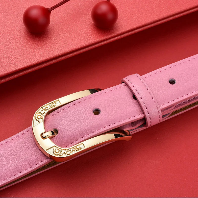 Pierre Cardin Women's  Fashion Genuine Leather Belts Needle buckle waistband for Women Pink Belt