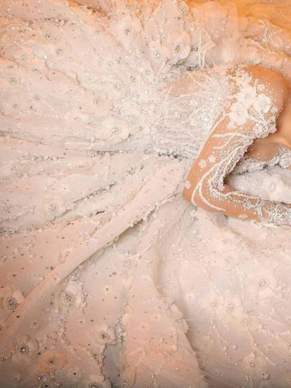 Hermosos vestidos de novia de encaje con escote redondo y apliques de cristales, vestidos de novia de lujo hasta el suelo, vestidos de novia