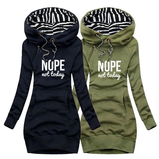 Fashion Vintage Pullover Dress Lady Autumn Long Sleeve Hooded Dresses Casual Fleece Warm Hoodies Clothes