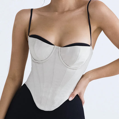 Oligai Summer Cropped Corset Top Sexy Spaghetti Strap Bustier Top Short Casual Tops & Tees for Party Club White Women's Clothing