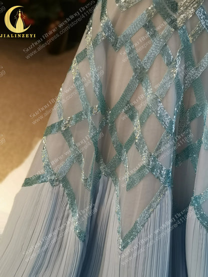 1235 Rhine Halter azul lujoso con cuentas A-line Fahion robe de soirée de mariage فساتين السهرة فساتين السهرة Vestido de noche