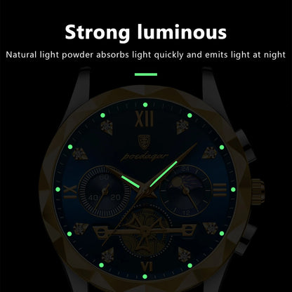 POEDAGAR Reloj de pulsera de lujo para hombre, resistente al agua, luminoso, cronógrafo, de acero inoxidable, de cuarzo, para hombre