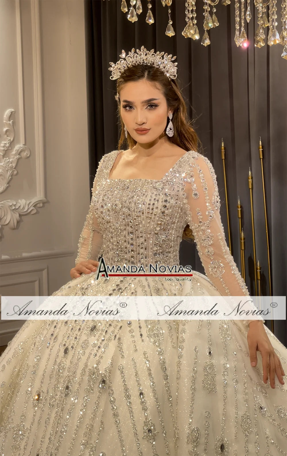 Amanda Novias Removable Necklace Crystal Wedding Dress NS4773