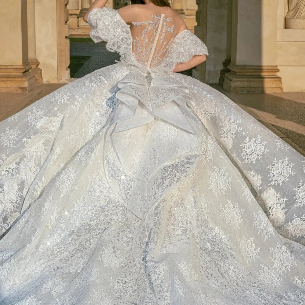 Elegante vestido de novia de princesa con apliques y cuentas para novia, vestido de novia largo hasta el suelo brillante