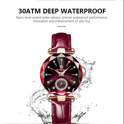 POEDAGAR Women Watches Fashion Diamond Dial Leather Quartz Watch Top Brand Luxury Waterproof Ladies Wristwatch Girlfriend Gift