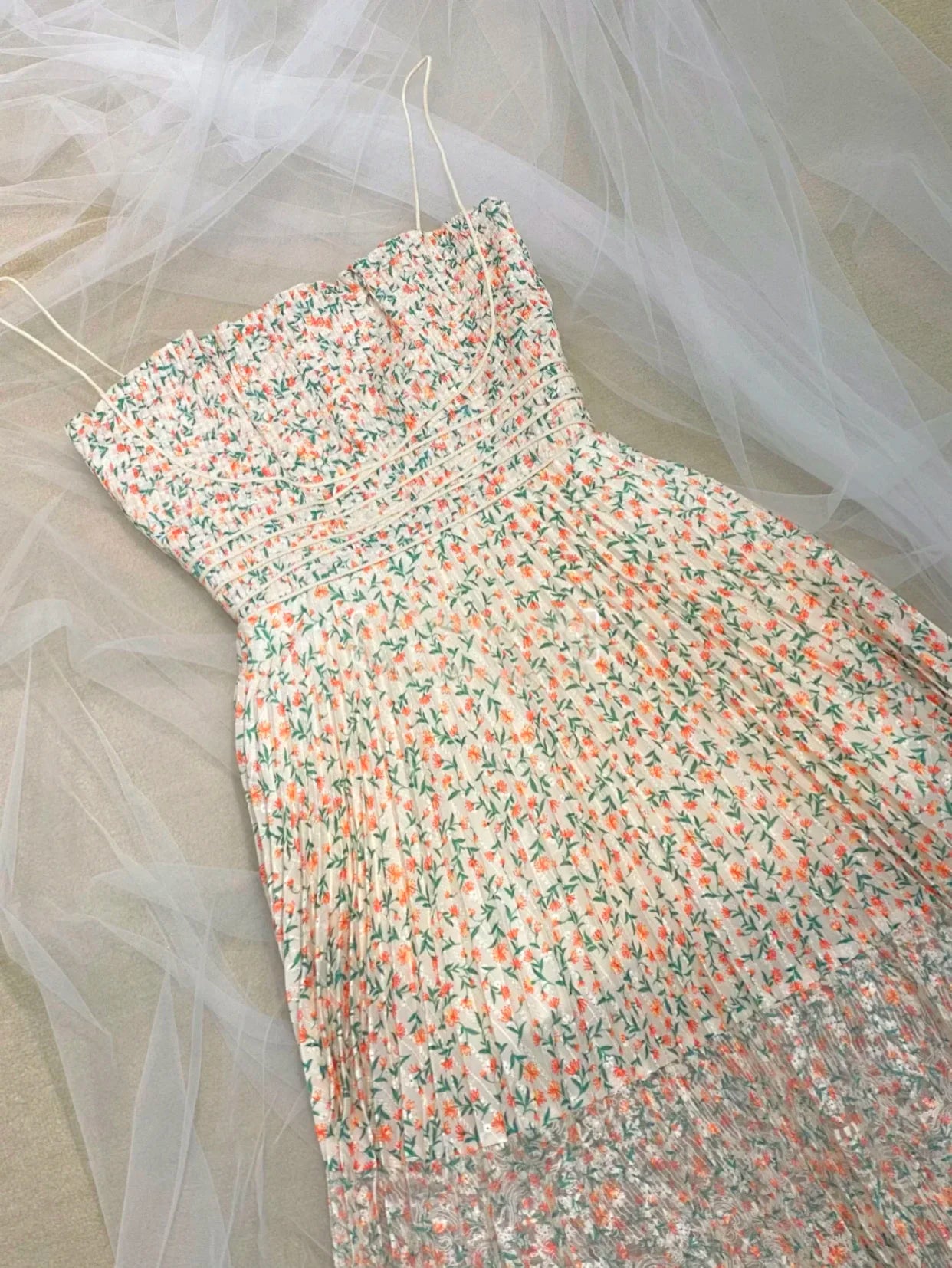 Vestidos de mujer para invitadas de boda, estilo francés, vestido plisado vintage floral de verano, vestido plisado de cintura alta con tirantes finos para mujer