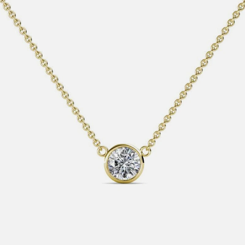 0.5CT Round Lab Grown Diamond CVD HPHT Bezel Set Women Solitaire 14k Gold Pendant Necklace DEF VS Diamond Jewelry Woman NO IGI