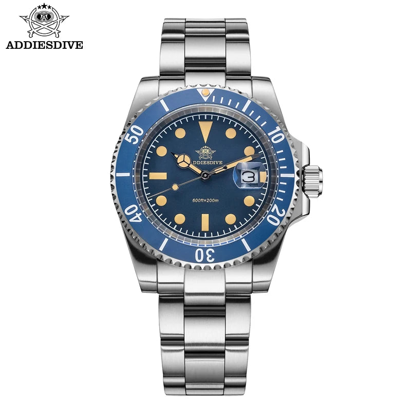 Montre à quartz de luxe ADDIESDIVE avec affichage du calendrier, 41 mm, montre-bracelet tendance en acier inoxydable, 20 bars, plongée, super lumineuse, AD2054