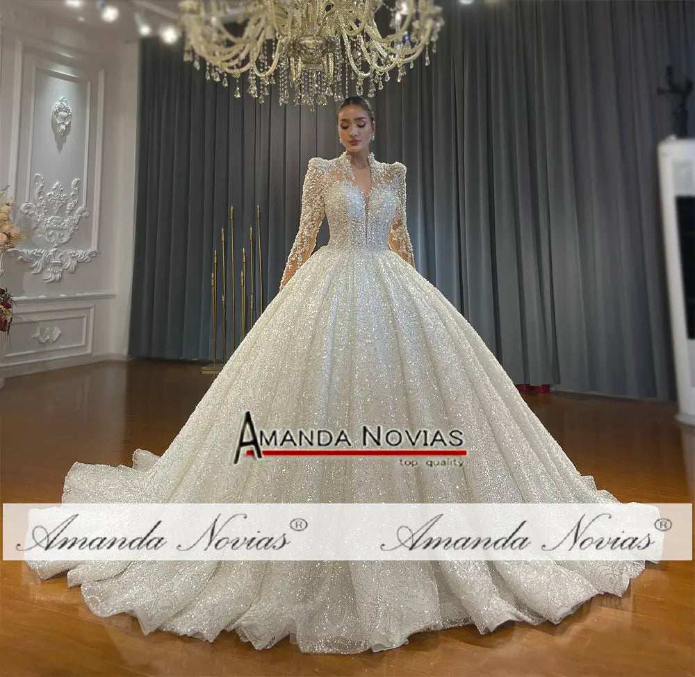 NS4809 Vestido de novia con encaje y cuentas superpuestas Foto real