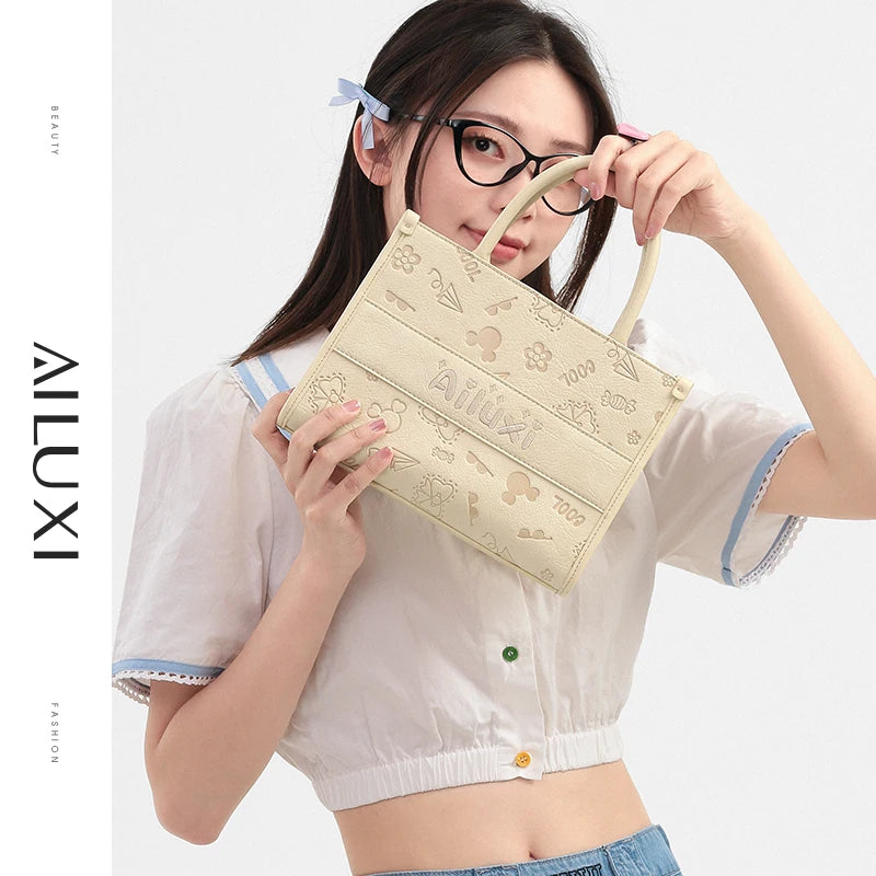 AILUXI Bolso de mano para mujer 2024 Nueva moda femenina Crema Sellada Gran capacidad Bolso de mano para ir al trabajo Bolso de hombro de cuero debajo del brazo