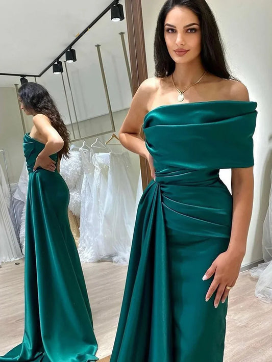 Robe de soirée formelle en satin plissée avec traîne latérale drapée à fente haute robe de bal robe élégante robe de mariée