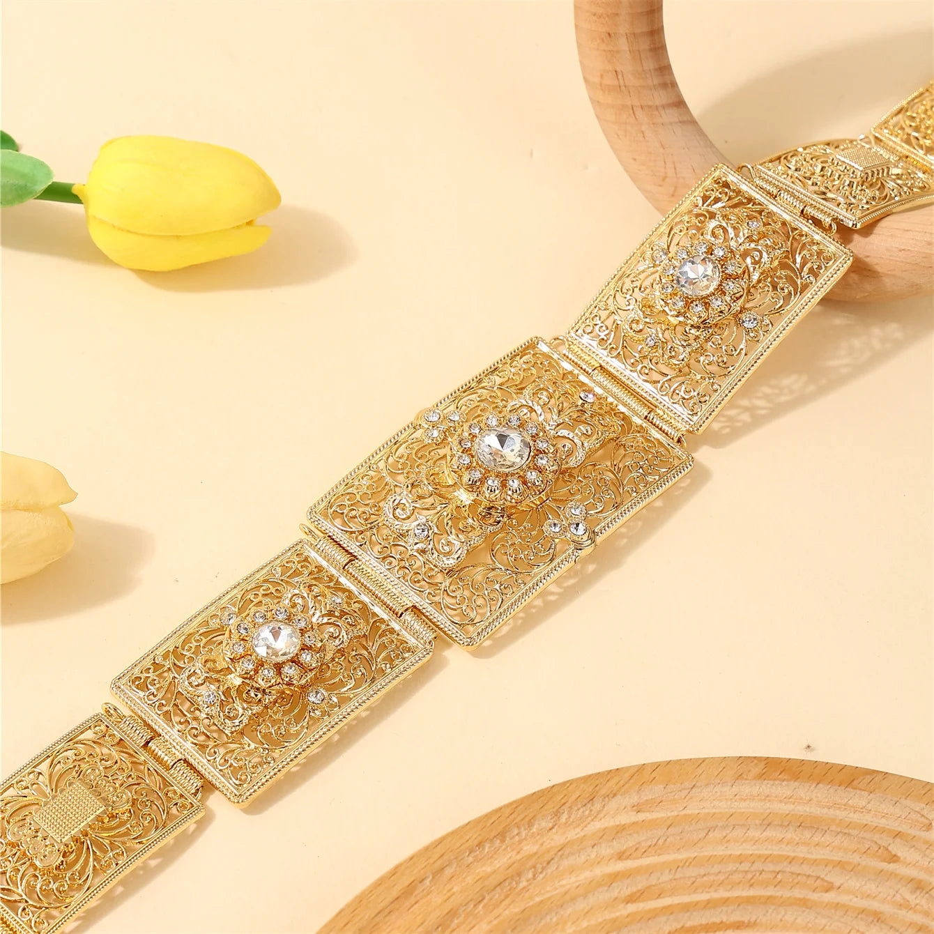 Ceinture de robe délicate marocaine à motif floral ornée de strass pour mariée arabe, chaîne de taille de mariage, cadeau à longueur réglable