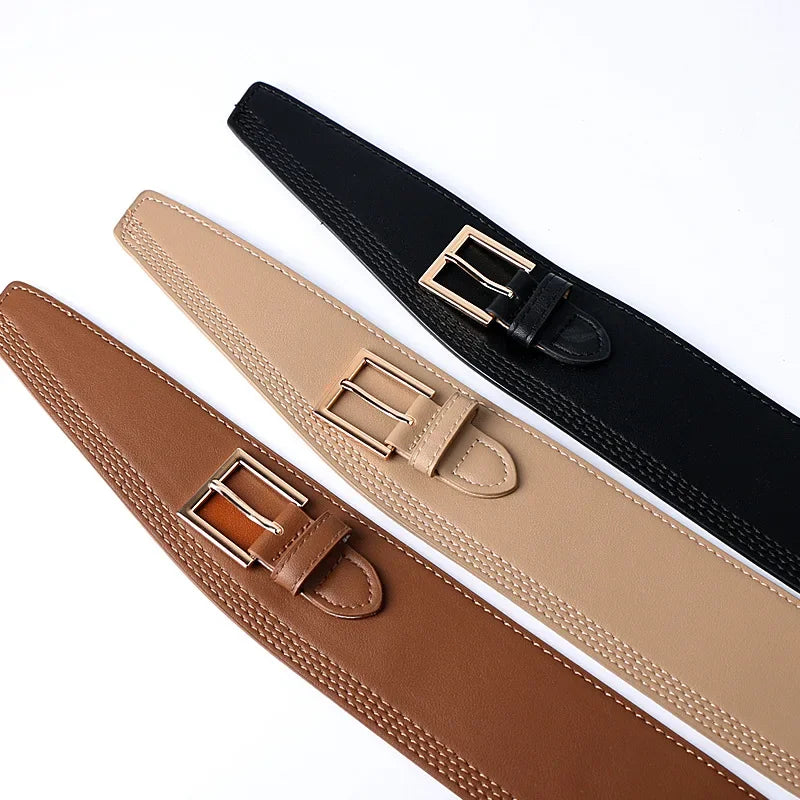 New Fashion Belts for Women PU Leather Gold Square Pin Buckle Cummerbunds HOT Body Corset Cummerbund Female Wide Soft Waistbands