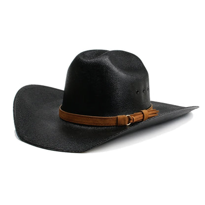 Retro Camel Leather Belt Men Women Yellowstone Beach American Western Cowboy Cowgirl Sun Hat Pinch Front Wide Brim 57-61cm