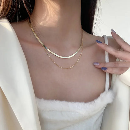 925 Sterling Silver Double-Layer Necklaces for Women Snake Bone Clavicle Chain Fashion Jewelry Holidays Gift Gold Color