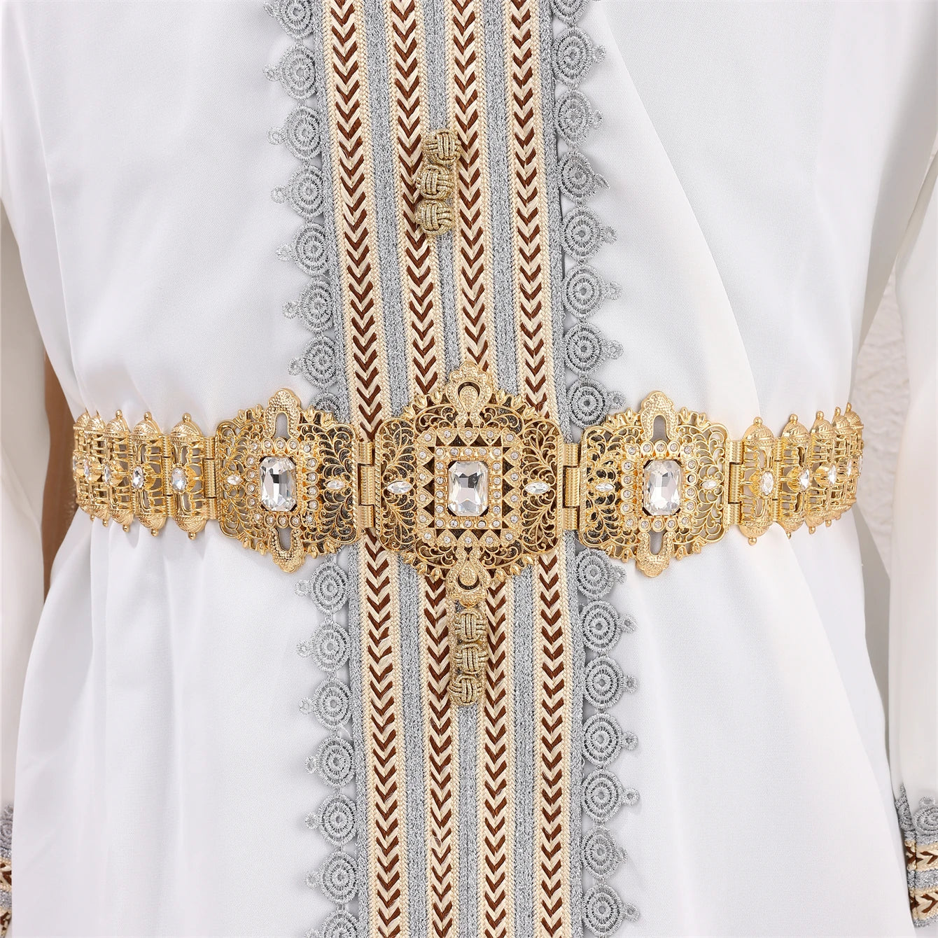 Ceinture marocaine de luxe exquise, grande robe ornée de strass, chaîne de taille à longueur réglable pour mariage