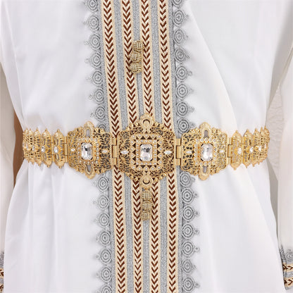 Ceinture marocaine de luxe exquise, grande robe ornée de strass, chaîne de taille à longueur réglable pour mariage