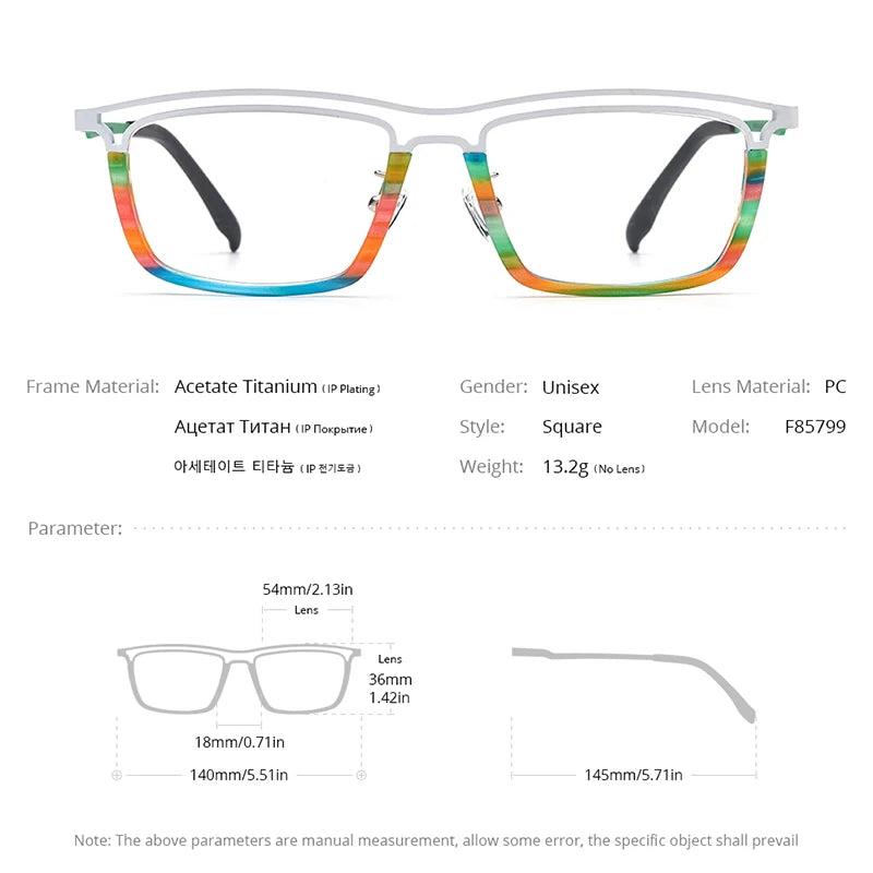 Montura de gafas de acetato y titanio FONEX para hombre y mujer, gafas cuadradas coloridas a la moda, 2024, F85799