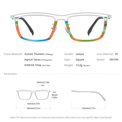 FONEX Acetate Titanium Eyeglasses Frame Men 2024 New Women Colorful Fashion Square Glasses Spectacles Eyewear F85799