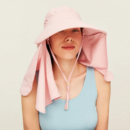 OhSunny - Sombrero de pescador con máscara facial desmontable, anti-UV, UPF1000+, ala ancha de verano con bufanda para el cuello, protección solar para exteriores, unisex