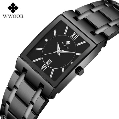 WWOOR 2024 Relojes de moda para hombre, reloj de pulsera de lujo de primera marca, reloj de cuarzo cuadrado resistente al agua con diseño de Ginebra, reloj masculino