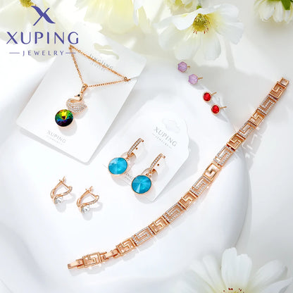 Xuping Jewelry New Arrival Light Gold Color Heart Charm Stone Elegant Hoop Earrings for Women's Day Gift earring-1258