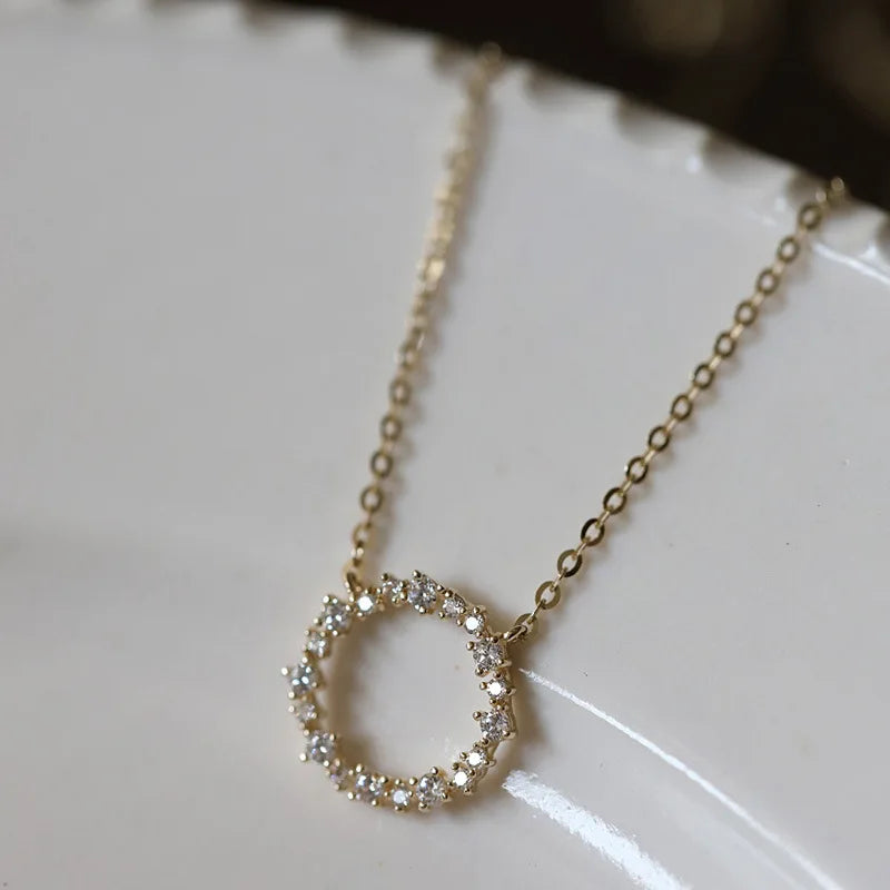 S925 sterling silver plated 14K gold necklace blue sea Legend Full diamond circle Korean k gold clavicle chain