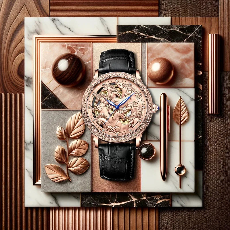 Nouvelle montre pour homme en or rose creuse entièrement automatique montre mécanique pour homme tempérament montre décontractée polyvalente