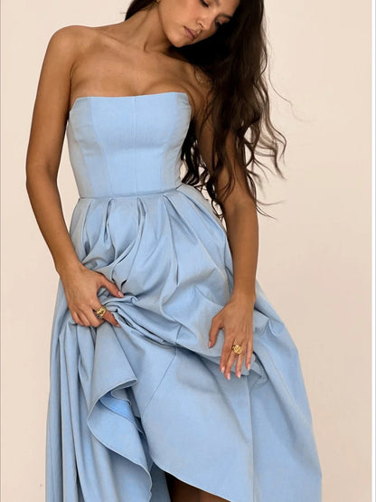 Oligai Strapless Bodycon Party Dresses 2024 New Arrivals Midi Wedding Guest Dresss Elegant Fit and Flare Corset Dress Sexy