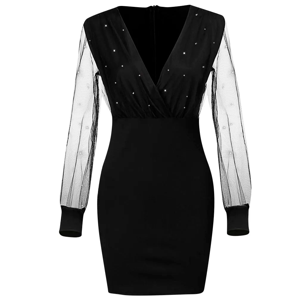 Robe noire sexy de soirée pour femmes, rétro, paillettes, culb, été, élégante, 2019