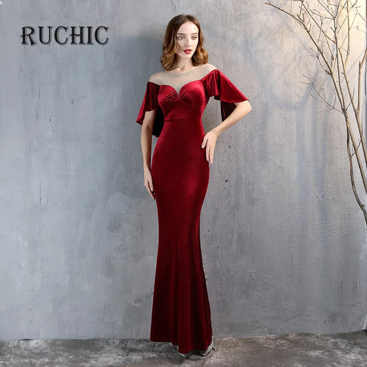 Vestido de noche elegante de moda para mujer, vestido largo con cola de pez de color sólido y cuello redondo para fiestas y ocasiones especiales, novedad de 2024