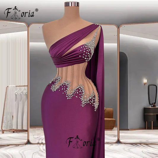 Elegant Arabic Cyrstal Straight Fitted Special Occasion Dress Long Shawl See Through Corset Boning Mermaid Evening Party Dresses