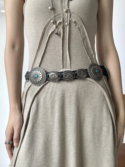 Women Y2K Western Cowboy Cowgirl  Bohomia Waist Chain Cummerbund Buckle Belt