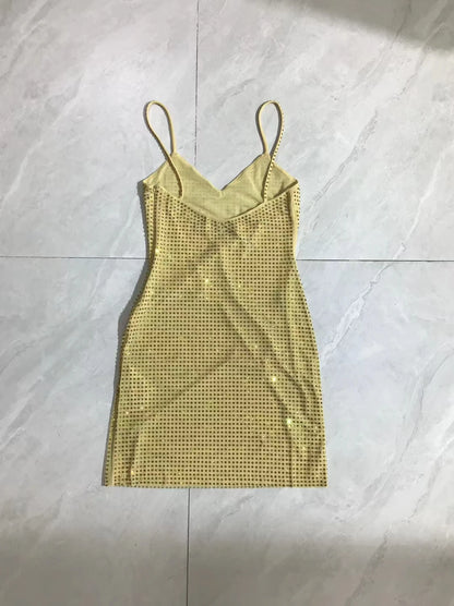 2023 nuevo Hot Diamond Heavy maxi Sling vestido cuello en V sexy sin espalda moda dama ajustado vestido de tirantes largos