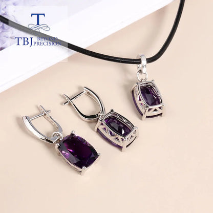 Simple Design South Africa Amethyst Natural Gems Fine Jewelry 925 Silver Necklace Earrings Jewelry Set for women gifts