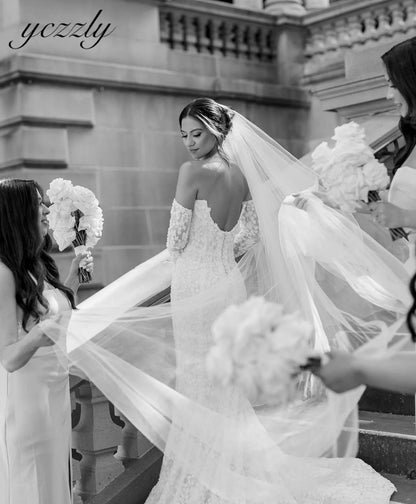 Robe De mariée sirène en dentelle, manches longues, manches longues, Manga Larga, pour femmes, 2023