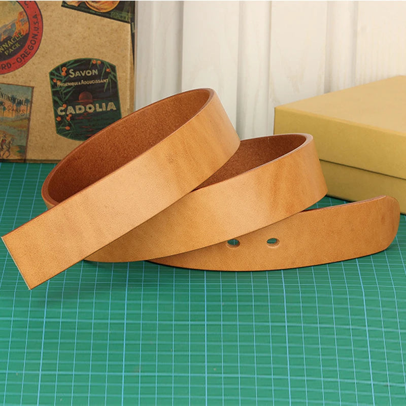 3.8Natural color cowhide Belt Without Buckle Men Plant Tanned Top Genuine Leather DIY  Belts For Man Casual Jeans Luxury