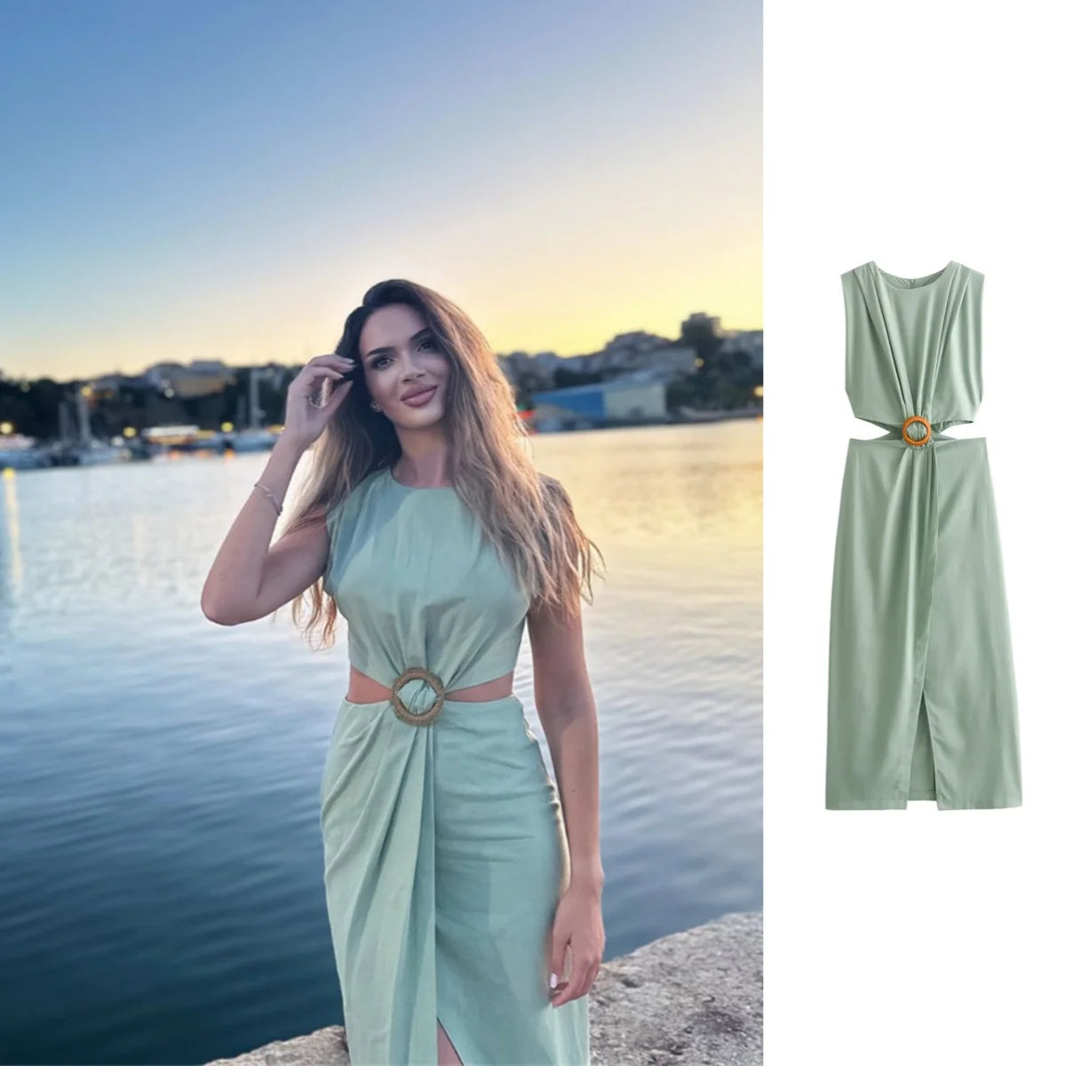 Taop&Za women's 2024 summer temperament casual simple solid color sleeveless slim fit long dress vest skirt 9878/156