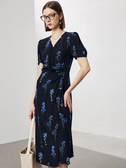 SuyaDream, Robes longues imprimées pour femmes, 100 % soie véritable, col en V, robe portefeuille, vêtements printemps-été 2024, imprimés noirs