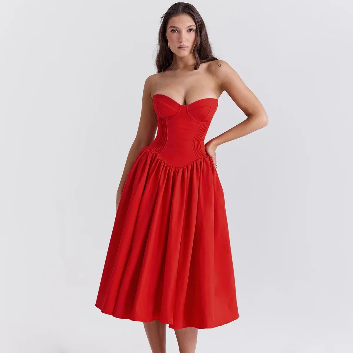 Oligai Vestido ajustado sin tirantes de verano 2024 Nuevas llegadas Vestidos de fiesta sexys de algodón rojo Ropa de moda femenina