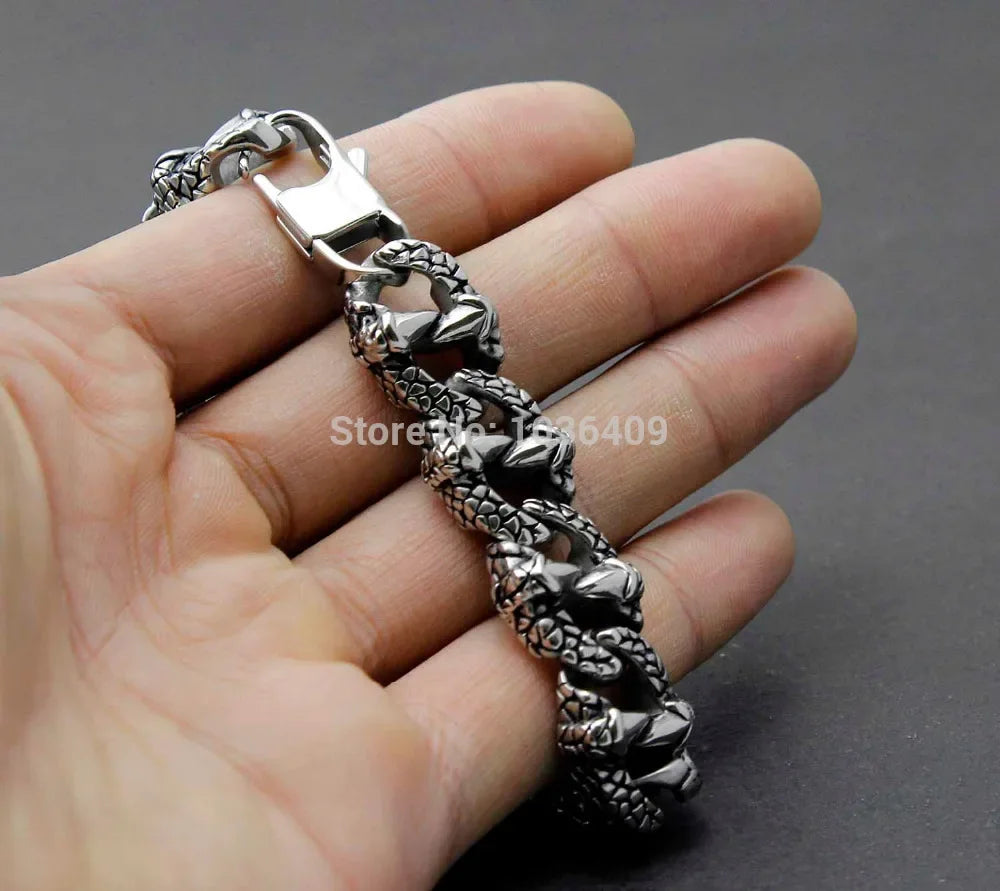 Pulsera de cadena de acero inoxidable 316L estilo punk y motero para hombre