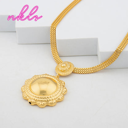 Conjunto de joyas de lujo de color dorado con diseño redondo de Dubái para mujer, conjunto de pendientes, collar y anillo de moda africana, regalo de fiesta de boda