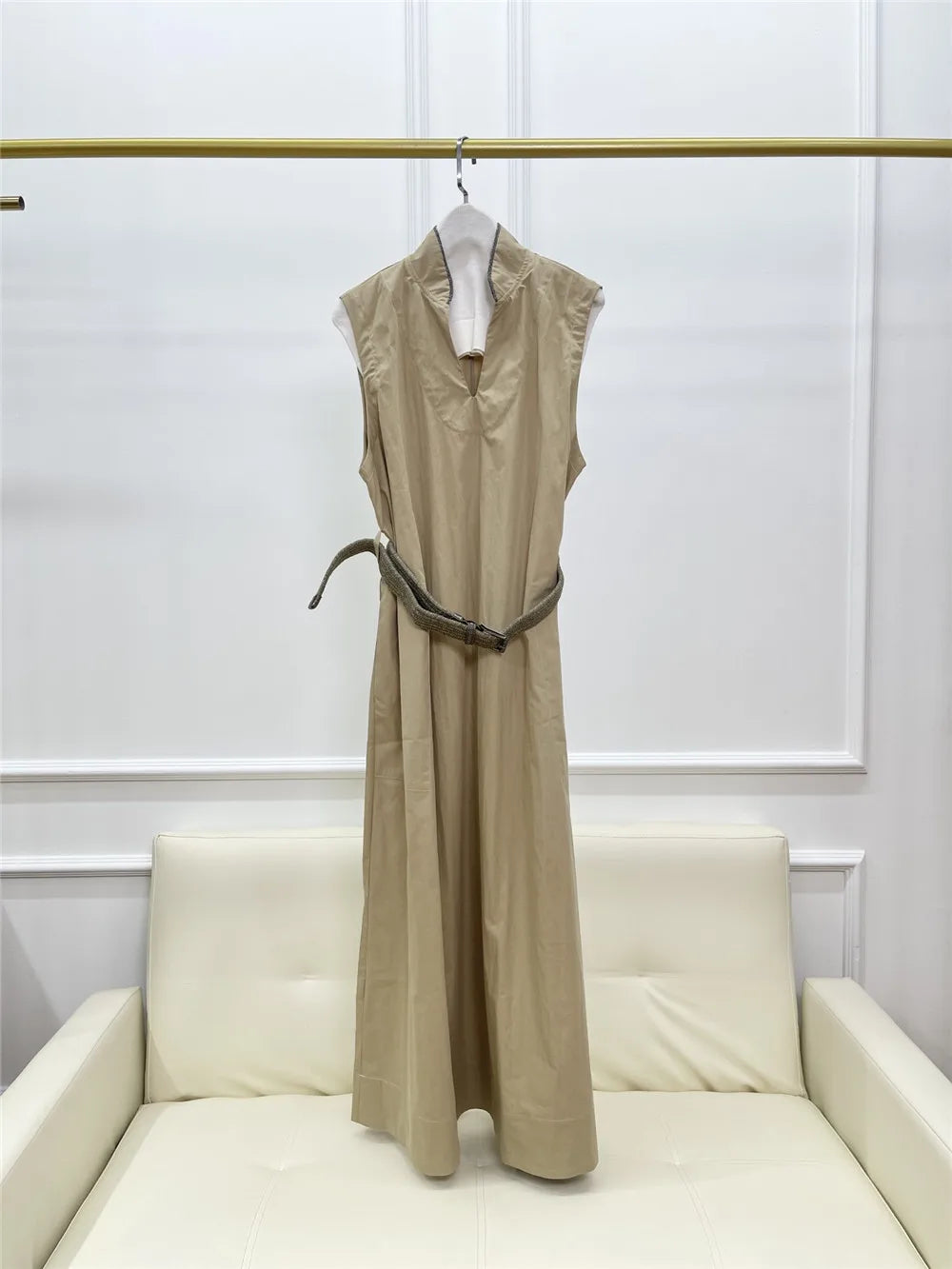 2024 B*C New Summer Women's Long SkirtCotton sleeveless belt waist thin Dress