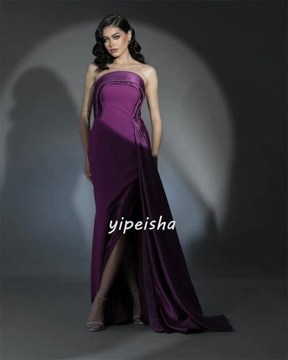 Jersey Pleat Valentine's Day A-line Strapless Bespoke Occasion Gown Long Dresses