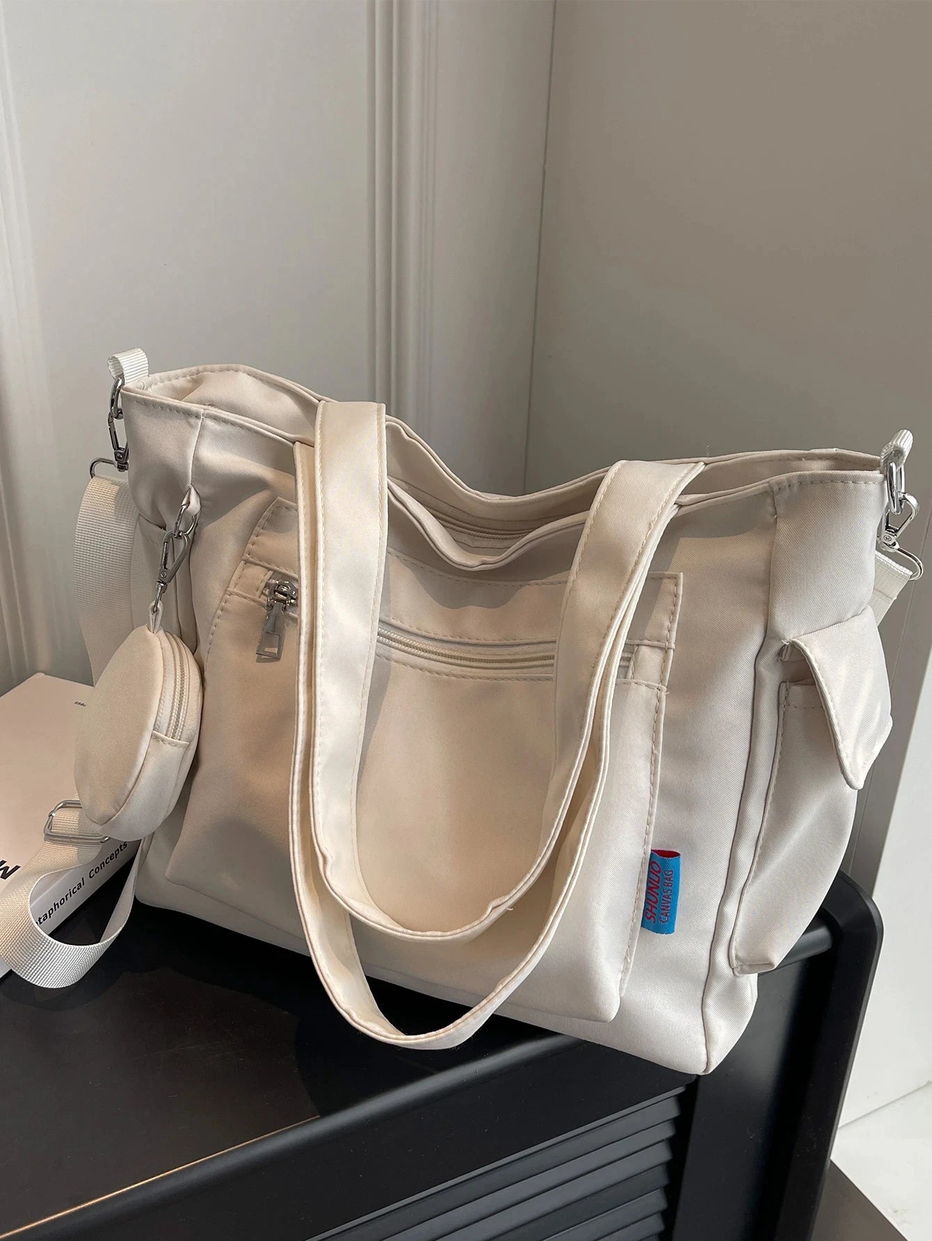 Sac fourre-tout unisexe de grande capacité avec porte-monnaie, sac d'école de style collégien, sac décontracté à bandoulière